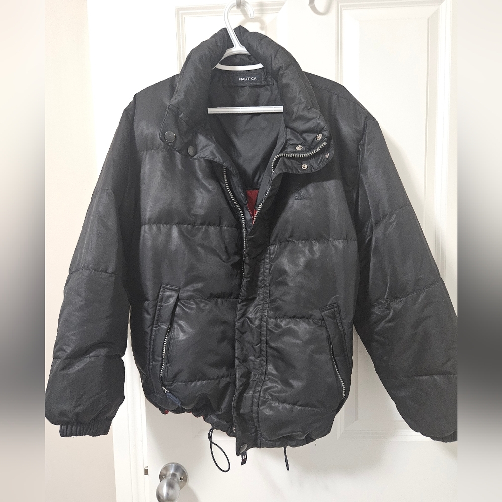 Vintage Nautica Mens Puffer Jacket Reversible Large Black and Red